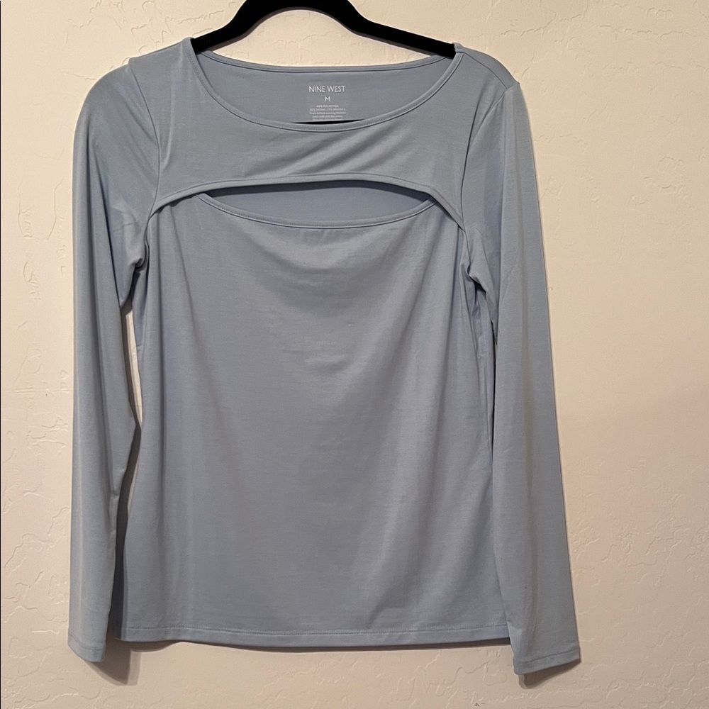 Nine West Sky Blue Long Sleeve cut out top
